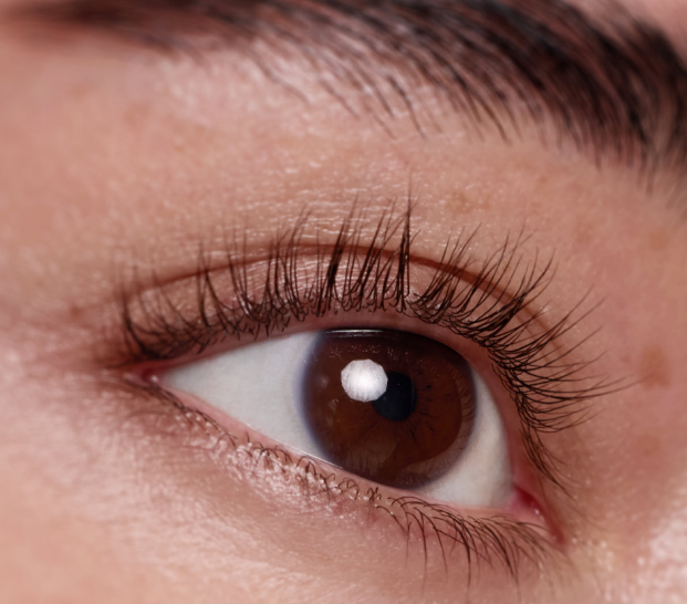 Close-up of an eye with long, defined eyelashes